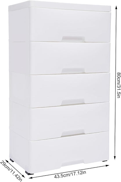 5 Tier 5 Drawer Plastic Storage Cabinet White Home Vertical Stackable Clothes - Image 3