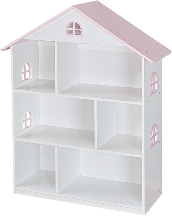 Wooden Dollhouse Bookshelf 4-Tier Kids Bookcase, Toy Storage Organizer & - Image 3