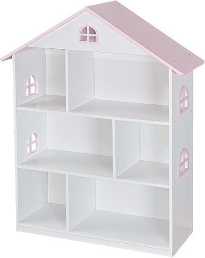 Wooden Dollhouse Bookshelf 4-Tier Kids Bookcase, Toy Storage Organizer & - Image 3