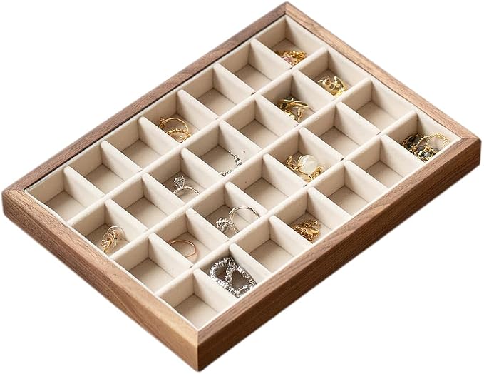 28-Grid Black Walnut Wooden Jewelry Tray by MIGAKUHOME