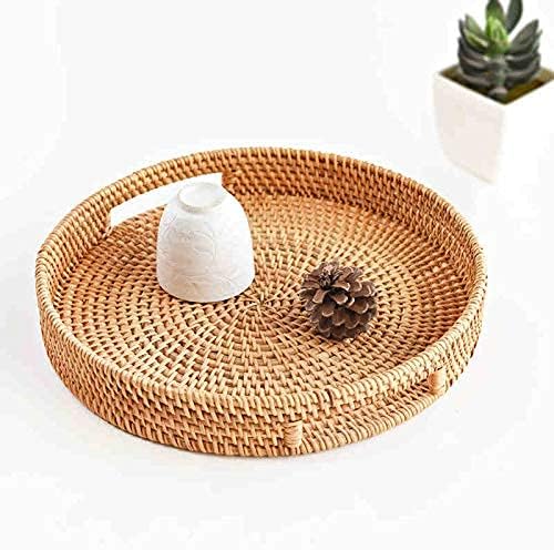 Coffee Table Tray Round Rattan Ottoman Tray Woven Serving Trays - Image 8