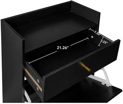 9.4" Ultra Slim Black Shoe Storage Organizer Set of 2 Arched Rattan Shoe Cabinet - Image 7