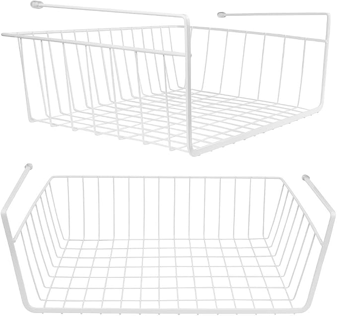 Tebery 2 Pack White Under Shelf Wire Basket Hanging Storage Baskets, Under by Tebery
