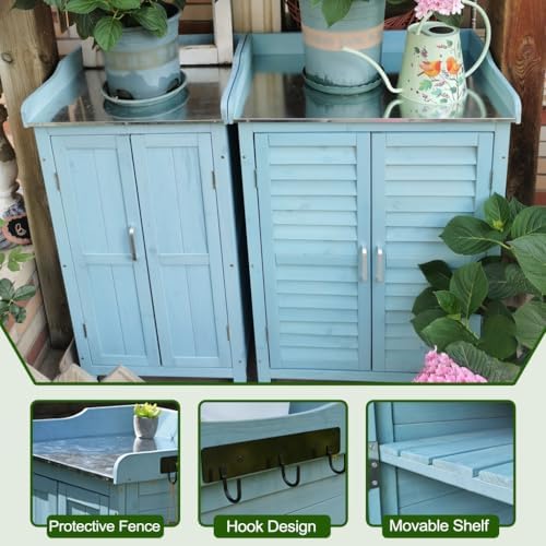 Galvanized Top Potting Bench, Outdoor Wooden Planting Work Table - Image 3