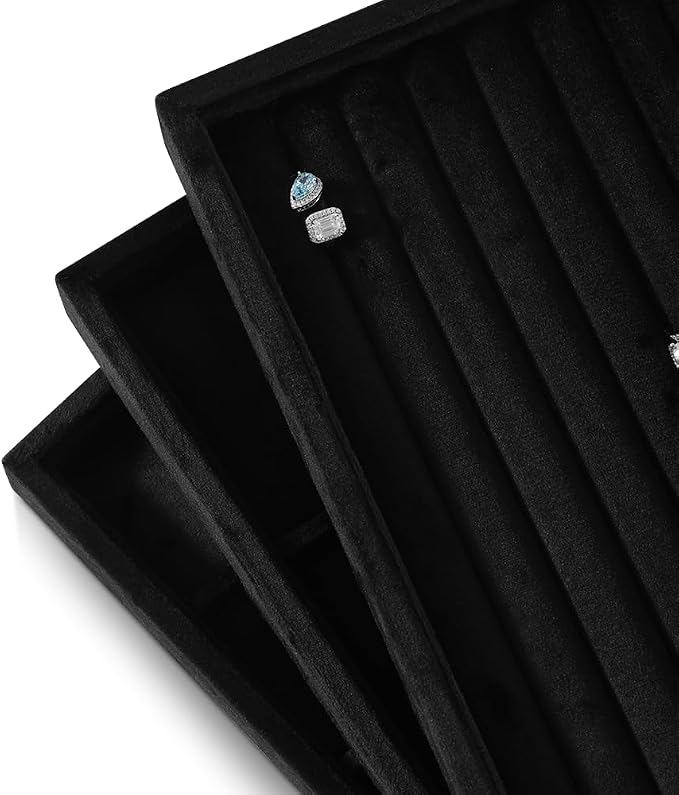 Velvet Ring Display Tray, Stackable Muilt Slot Rings Ear Stud Storage Tray - Image 7