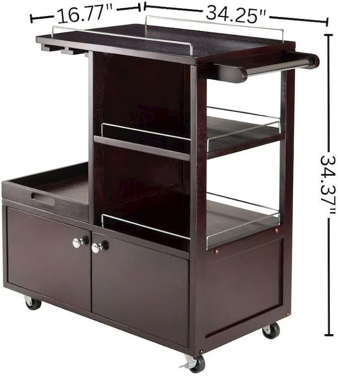 Wood Media Entertainment Cart, Removable Serving Tray, Adjustable Shelf - Image 5