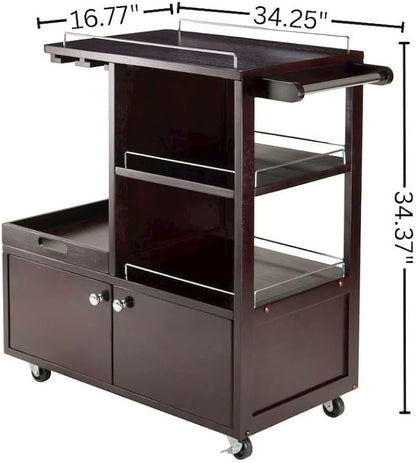 Wood Media Entertainment Cart, Removable Serving Tray, Adjustable Shelf - Image 5