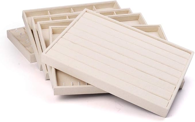 Oirlv Linen 7 Lines Ring Storage Tray Rings Showcase Display Organizer Plate - Image 4