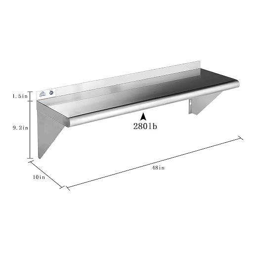 ROCKPOINT Stainless Steel Shelf 10 x 48 Inches 280lb, NSF Metal Commercial - Image 2