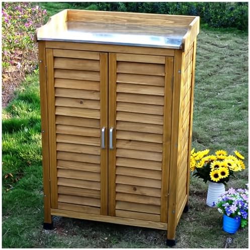 Fir Potting Bench with Galvanized Steel Top, Outdoor Work Table with Double by Unknown