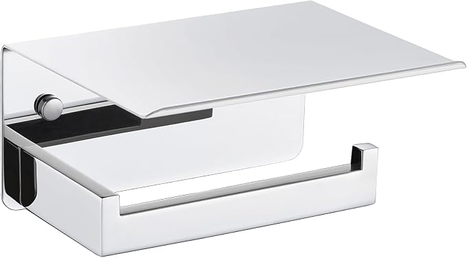 Toilet Paper Holder with Phone Shelf Polished Chrome, APLusee Bathroom by APLusee