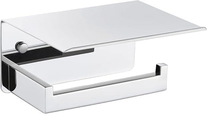 Toilet Paper Holder with Phone Shelf Polished Chrome, APLusee Bathroom by APLusee