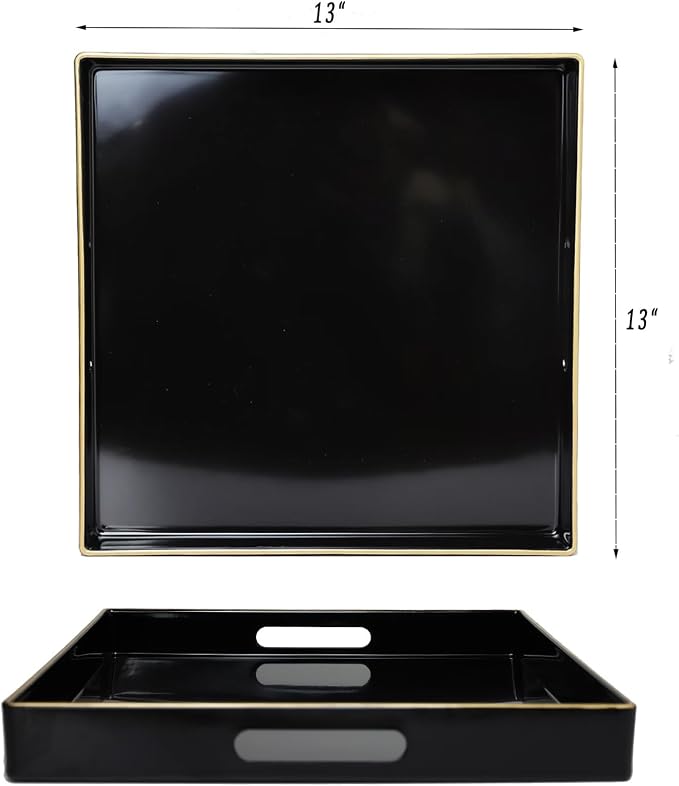 Spsyrine Black Decorative Tray for Living Room, Square Modern Plastic Coffee - Image 3