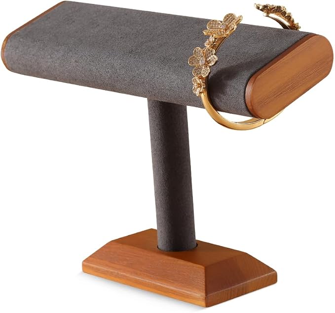 Solid Wood T-bar Watch Display Stand Bracelet Holder Jewelry Tower Organizer - Image 2
