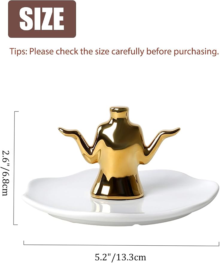 Gold Jewelry Holder with Tray – Ceramic Ring Dish, Earring Stand, Necklace & - Image 2