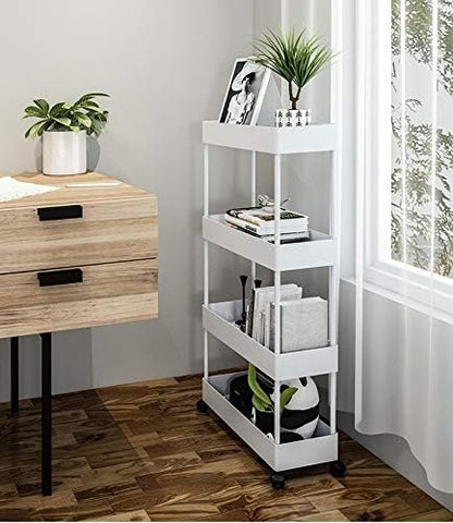 4-Tier Slim Rolling Cart, Slide Out Storage Trolley, Mobile Shelving Unit - Image 6