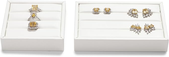 White PU Leather 3-Slots Jewelry Ring Display Tray Showcase Small Jewelry - Image 6