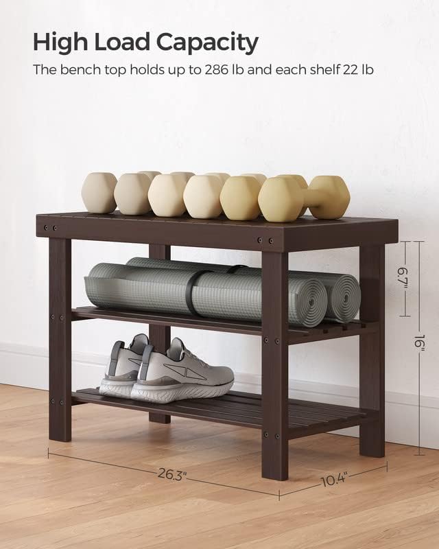 SONGMICS Shoe Rack Bench, 3-Tier Bamboo Shoe Storage Organizer, Entryway Bench - Image 3
