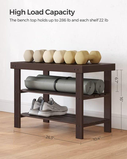 SONGMICS Shoe Rack Bench, 3-Tier Bamboo Shoe Storage Organizer, Entryway Bench - Image 3