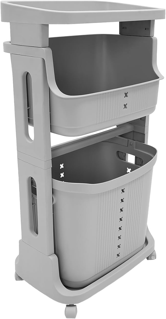 3-Layer Laundry Basket, Portable Washing Storage Clothes Hamper w/Wheels by Hteedy
