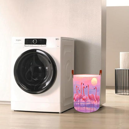 Laundry Baskets 15.7x19.7 Inch Large Pink Flamingo Sunset Beach Design - Image 7