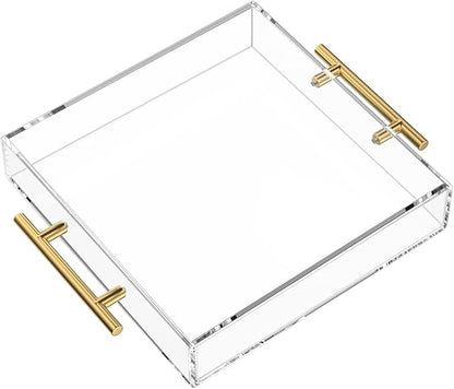 NIUBEE Clear Serving Tray 12x12 Inches -Spill Proof- Acrylic Decorative Tray by NIUBEE
