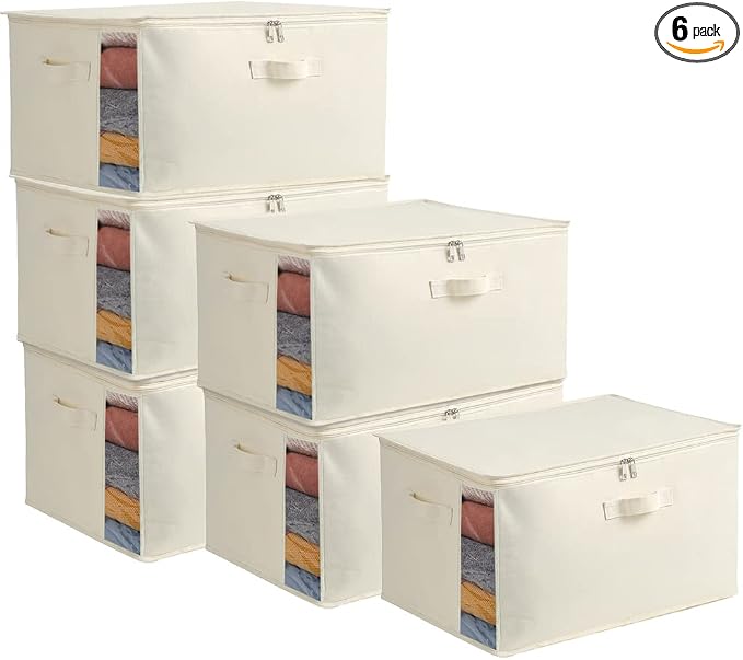 6-Pack Large Canvas Comforter Storage Bags Closet Organizer by Vailando