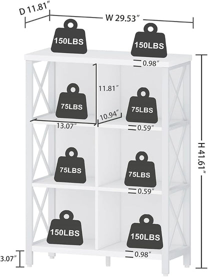 FATORRI 6 Cube Storage Organizer Shelf, Wood and Metal Cubby Bookshelf - Image 2