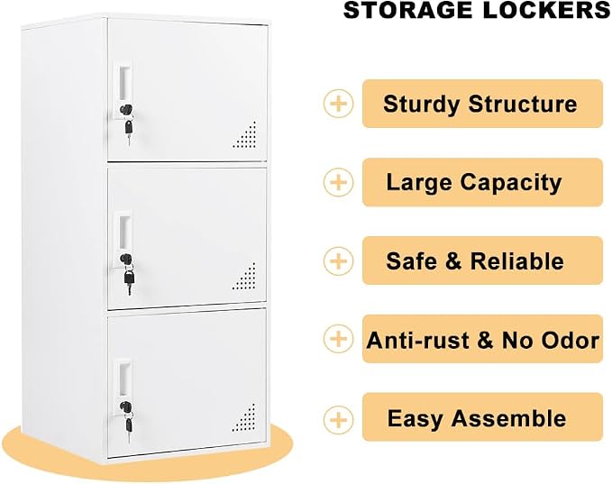 3 Door Metal Locker Steel Storage Cabinet, Office Storage Lockers - Image 9