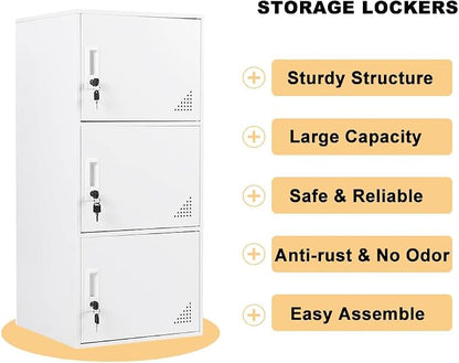 3 Door Metal Locker Steel Storage Cabinet, Office Storage Lockers - Image 9