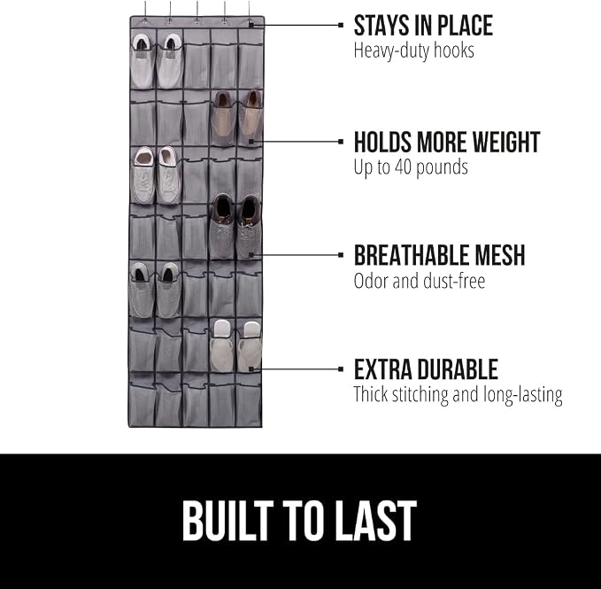 GORILLA GRIP Over the Door Shoe Organizer, 35 Large Breathable Mesh Pockets - Image 2