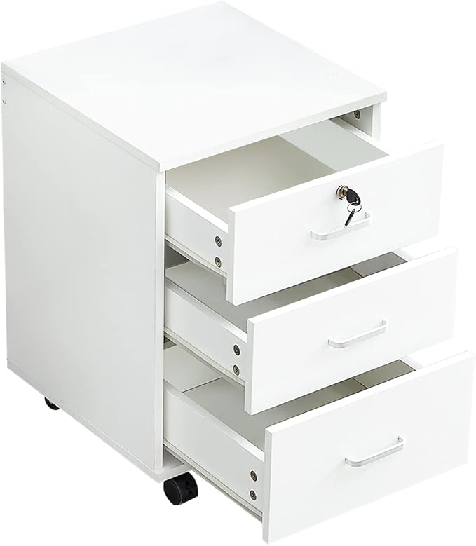 File Cabinet with Lock 3 Drawer Mobile Filing Cabinet with 360° Swivel Wheels - Image 8