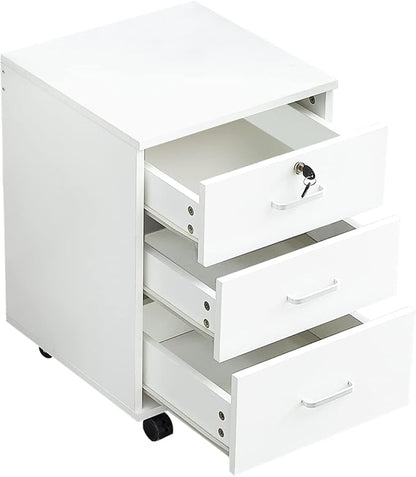 File Cabinet with Lock 3 Drawer Mobile Filing Cabinet with 360° Swivel Wheels - Image 8