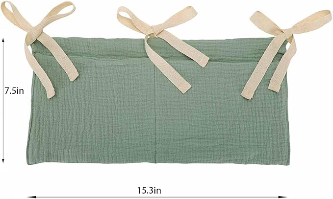 Cotton Baby Bedside Hanging Storage Bag, 2 Pockets Organizer - Image 5