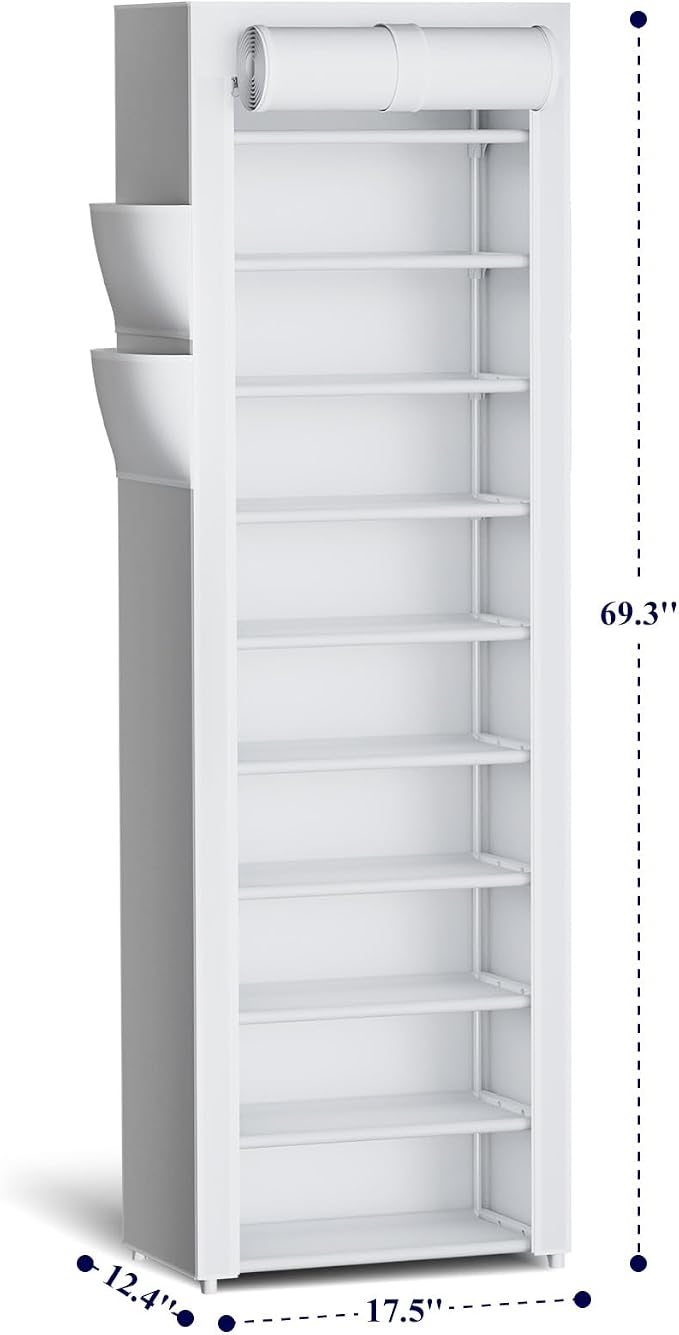 Kitsure 10-Tier Shoe Rack with Cover, Vertical Shelf, 17.5" Wide, Shoe Organizer - Image 2