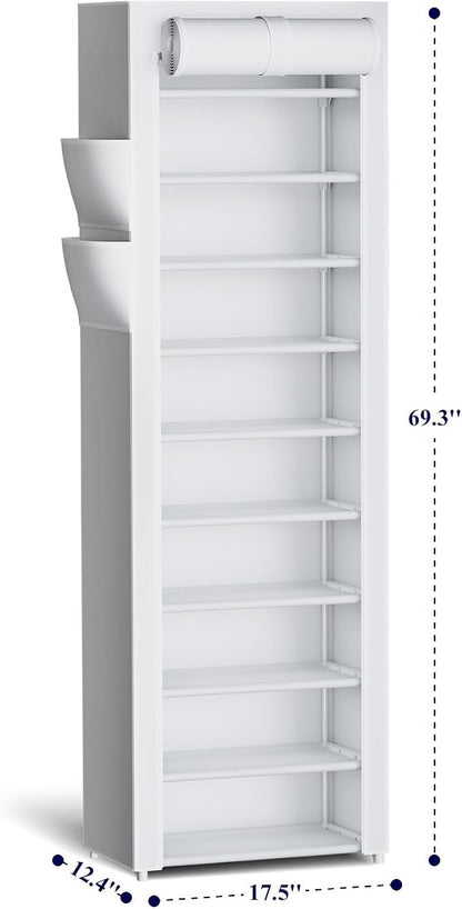 Kitsure 10-Tier Shoe Rack with Cover, Vertical Shelf, 17.5" Wide, Shoe Organizer - Image 2