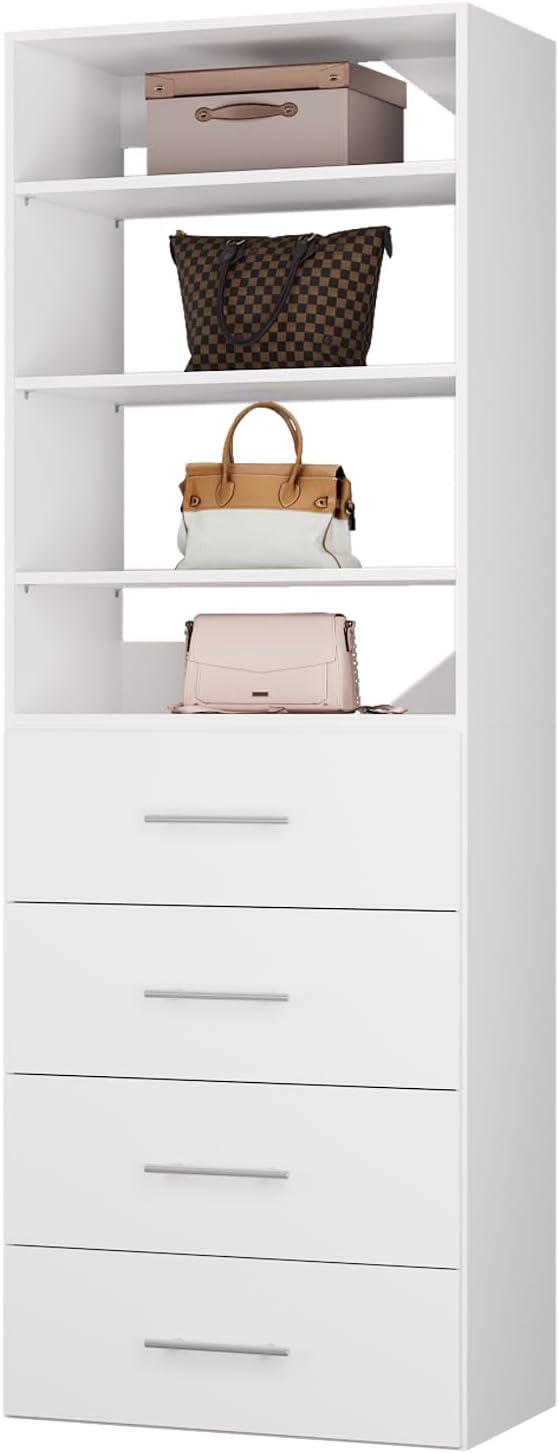 ROOMTEC Modular Closet System, 31.5" 4 Drawer Shelf Closet Tower Wall-Mounted by ROOMTEC