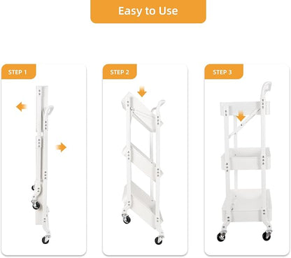3-Tier Folding Rolling Utility Cart - Image 5