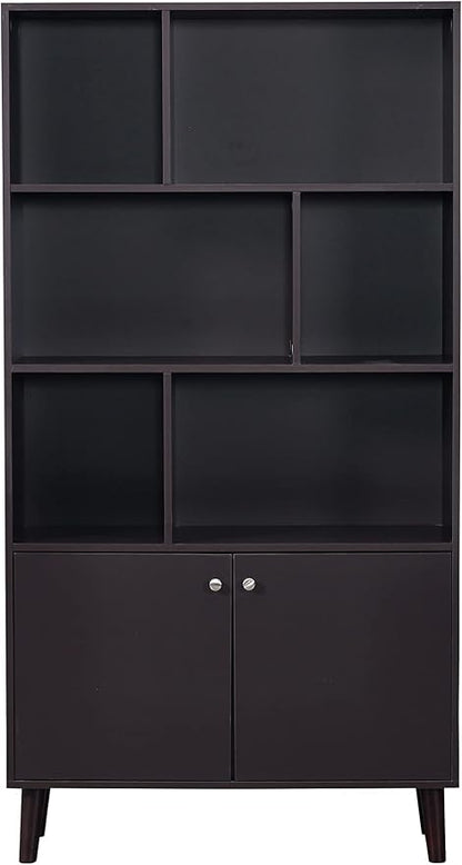 67 in Bookcase with Doors, 3-Tier Bookshelf Farmhouse Bookcases Wooden Deep - Image 6