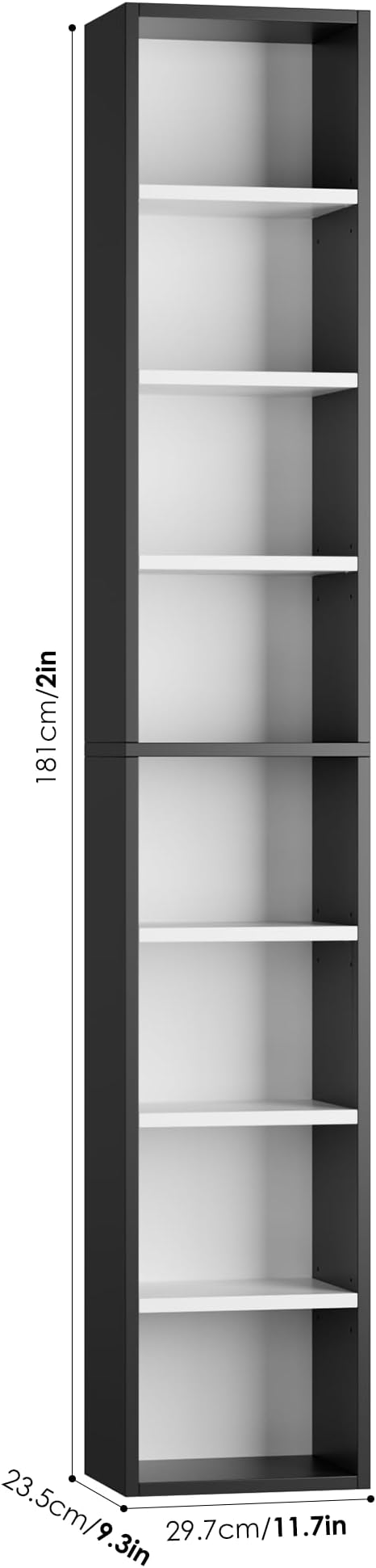 FOTOSOK Bookshelf Bookcase 8-Tier Narrow Bookshelf Tall CD Media Tower Rack | - Image 3