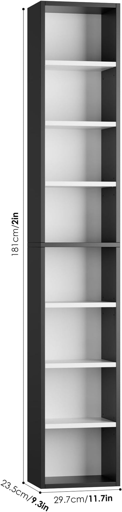 FOTOSOK Bookshelf Bookcase 8-Tier Narrow Bookshelf Tall CD Media Tower Rack | - Image 3