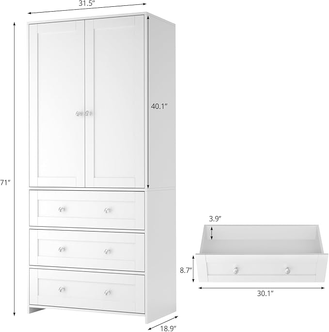 VOWNER 71" Tall Armoire Wardrobe Closet - Image 2