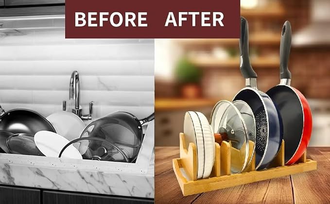 Bamboo Pot Lid Organizer for Cabinet & Kitchen Counter, Pan Lid Organizer - Image 2