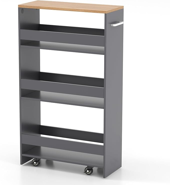POWERSTONE 4-Tier Slim Storage Cart, Narrow Kitchen Rolling Cart w/Handle & by POWERSTONE%C2%AE
