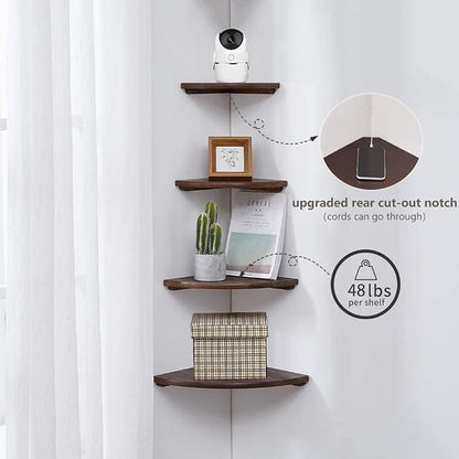 Corner Shelf, 14inch Walnut Solid Wood Floating Corner Shelves Wall Mount Round - Image 4