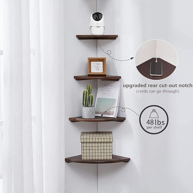 Corner Shelf, Solid Oak Wood Floating Corner Shelf Wall Mount Round End - Image 4