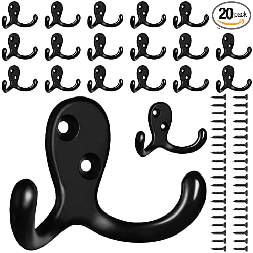 20 Pack Coat Hooks Wall Hooks for Hanging, Heavy Duty Double Prong Metal Hook by CBWLWJ