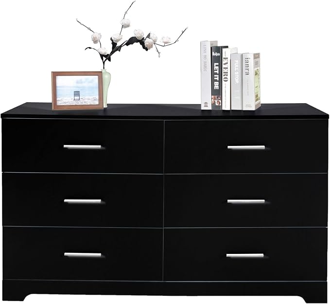 Karl home 6 Drawer Dresser, Wood Black Vanity Drawer Cabinet, Bedroom Storage - Image 3