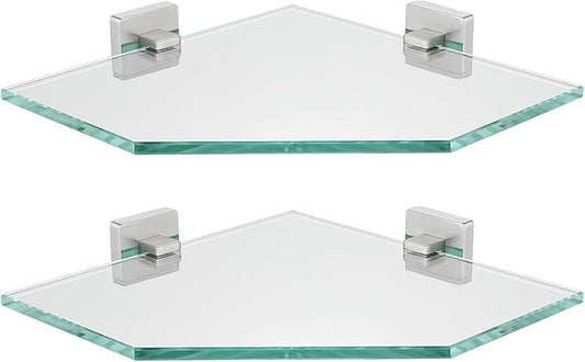 JQK Corner Glass Shelf, Brushed Steel Bathroom 304 Stainless Steel Shower by Homeimprovement