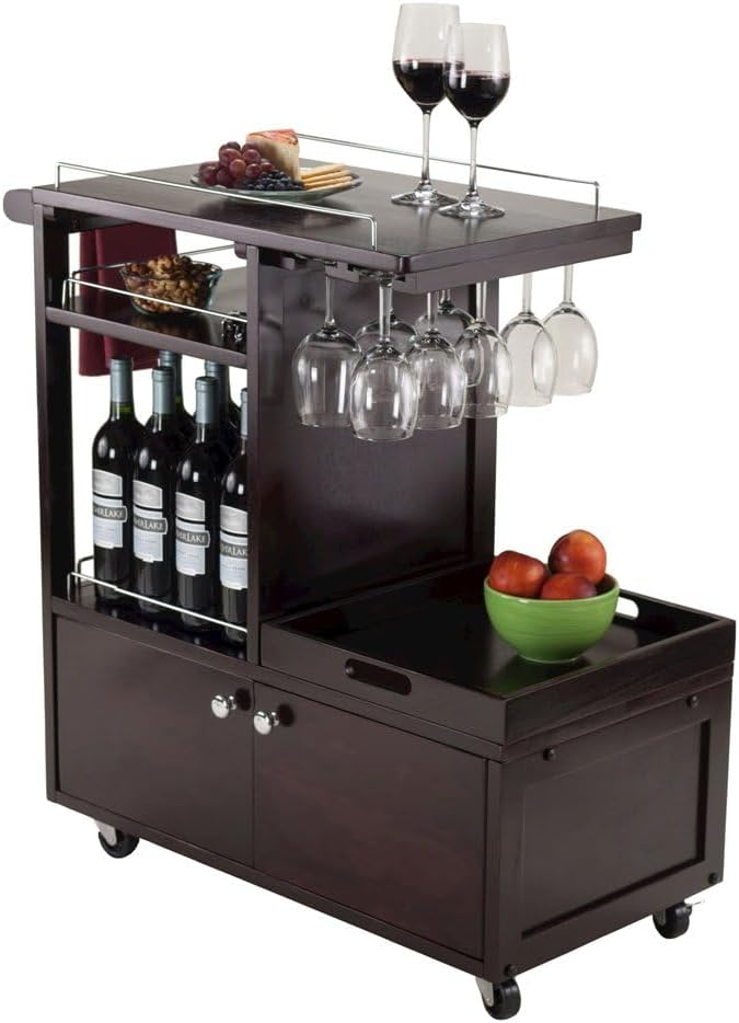 Wood Media Entertainment Cart, Removable Serving Tray, Adjustable Shelf by FURNIFACT